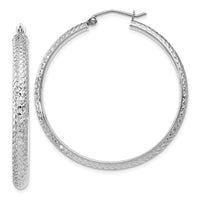 Thumbnail for 14K White Gold Diamond-cut 3.5x38mm Hollow Hoop Earrings