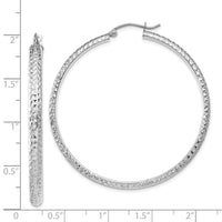 Thumbnail for 14K White Gold Diamond-cut 3.5x46mm Hollow Hoop Earrings