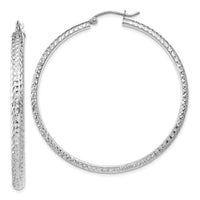 Thumbnail for 14K White Gold Diamond-cut 3.5x46mm Hollow Hoop Earrings