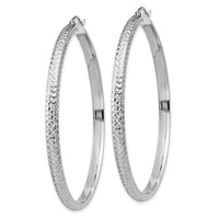 Thumbnail for 14K White Gold Diamond-cut 3.5x52mm Hollow Hoop Earrings