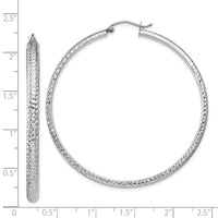 Thumbnail for 14K White Gold Diamond-cut 3.5x52mm Hollow Hoop Earrings