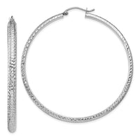 Thumbnail for 14K White Gold Diamond-cut 3.5x52mm Hollow Hoop Earrings