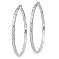 Thumbnail for 14K White Gold Diamond-cut 3.5x65mm Hollow Hoop Earrings