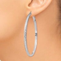 Thumbnail for 14K White Gold Diamond-cut 3.5x65mm Hollow Hoop Earrings