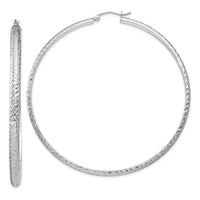 Thumbnail for 14K White Gold Diamond-cut 3.5x65mm Hollow Hoop Earrings