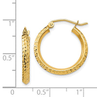 Thumbnail for 14K Knife Edge Diamond-cut 2.5x20mm Hollow Hoop Earrings