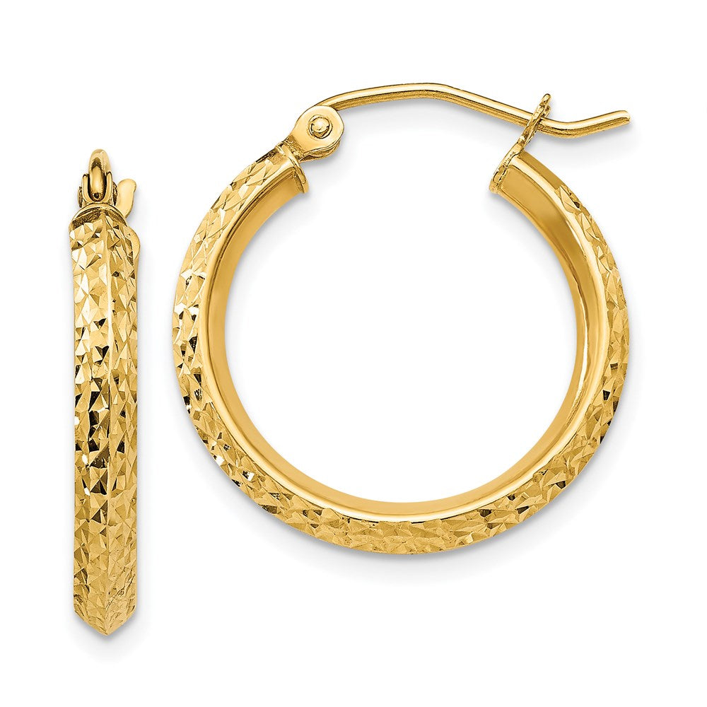 14K Knife Edge Diamond-cut 2.5x20mm Hollow Hoop Earrings