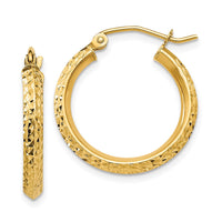 Thumbnail for 14K Knife Edge Diamond-cut 2.5x20mm Hollow Hoop Earrings