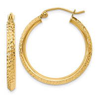 Thumbnail for 14K Knife Edge Diamond-cut 2.5x25mm Hollow Hoop Earrings