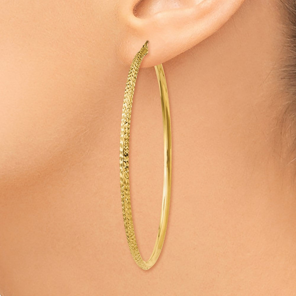14K Knife Edge Diamond-cut Hollow Hoop Earrings