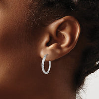 Thumbnail for 14K White Gold Knife Edge Diamond-cut 2.5x20mm Hoop Earrings