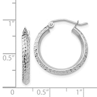 Thumbnail for 14K White Gold Knife Edge Diamond-cut 2.5x20mm Hoop Earrings