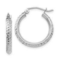 Thumbnail for 14K White Gold Knife Edge Diamond-cut 2.5x20mm Hoop Earrings