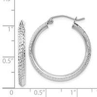 Thumbnail for 14K White Gold Knife Edge Diamond-cut 2.5x25mm Hoop Earrings