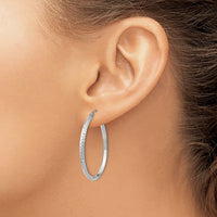 Thumbnail for 14K White Gold Knife Edge Diamond-cut 2.5x25mm Hoop Earrings
