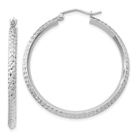 Thumbnail for 14K White Gold Knife Edge Diamond-cut 2.5x25mm Hoop Earrings