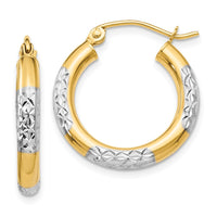 Thumbnail for 14K & Rhodium Diamond-cut 3x20mm Hoop Earrings
