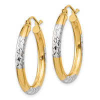 Thumbnail for 14K and Rhodium Diamond-cut 3x25mm Hoop Earrings