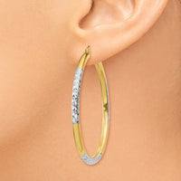 Thumbnail for 14K and Rhodium Diamond-cut 3x45mm Hoop Earrings