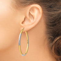 Thumbnail for 14K and Rhodium Diamond-cut 3x55mm Hoop Earrings