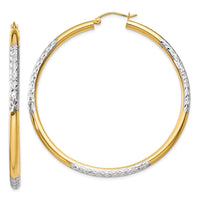 Thumbnail for 14K and Rhodium Diamond-cut 3x55mm Hoop Earrings