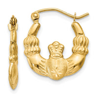 Thumbnail for 14k Polished and Satin Claddagh Hoop Earrings