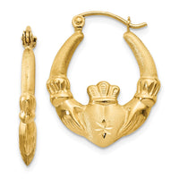 Thumbnail for 14k Polished and Satin Claddagh Hoop Earrings