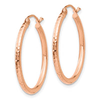 Thumbnail for 14k Rose Gold Diamond-cut Polished Hoop Earrings