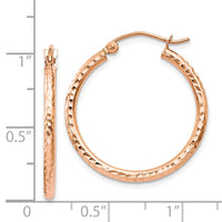 Thumbnail for 14k Rose Gold Diamond-cut Polished Hoop Earrings
