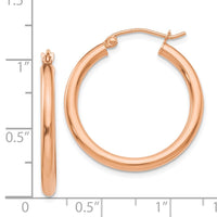 Thumbnail for 14k Rose Gold Polished 2.5mm Lightweight Tube Hoop Earrings