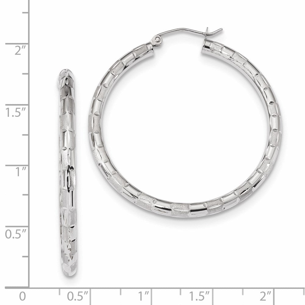 14k Polished Satin and Diamond-cut Hoop Earrings