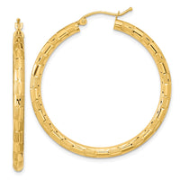 Thumbnail for 14k Polished Satin and Diamond-cut Hoop Earrings