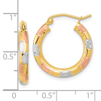 Thumbnail for 14k w/White and Rose Rhodium Polished Satin Diamond-cut Hoop Earrings