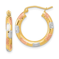 Thumbnail for 14k w/White and Rose Rhodium Polished Satin Diamond-cut Hoop Earrings