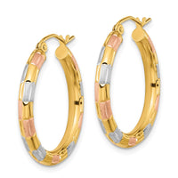 Thumbnail for 14k w/White and Rose Rhodium Polished Satin Diamond-cut Hoop Earrings