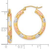 Thumbnail for 14k w/White and Rose Rhodium Polished Satin Diamond-cut Hoop Earrings