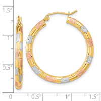 Thumbnail for 14k w/ White and Rose Rhodium Polished Satin Diamond-cut Hoop Earrings