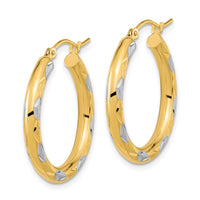 Thumbnail for 14k White Rhodium Polished Satin and Diamond-cut Hoop Earrings
