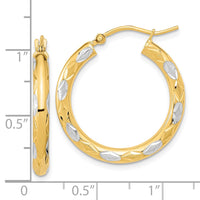 Thumbnail for 14k White Rhodium Polished Satin and Diamond-cut Hoop Earrings