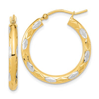 Thumbnail for 14k White Rhodium Polished Satin and Diamond-cut Hoop Earrings