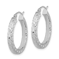 Thumbnail for 14k White Gold Satin Diamond-cut Square Tube Hoop Earrings