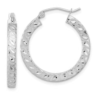 Thumbnail for 14k White Gold Satin Diamond-cut Square Tube Hoop Earrings