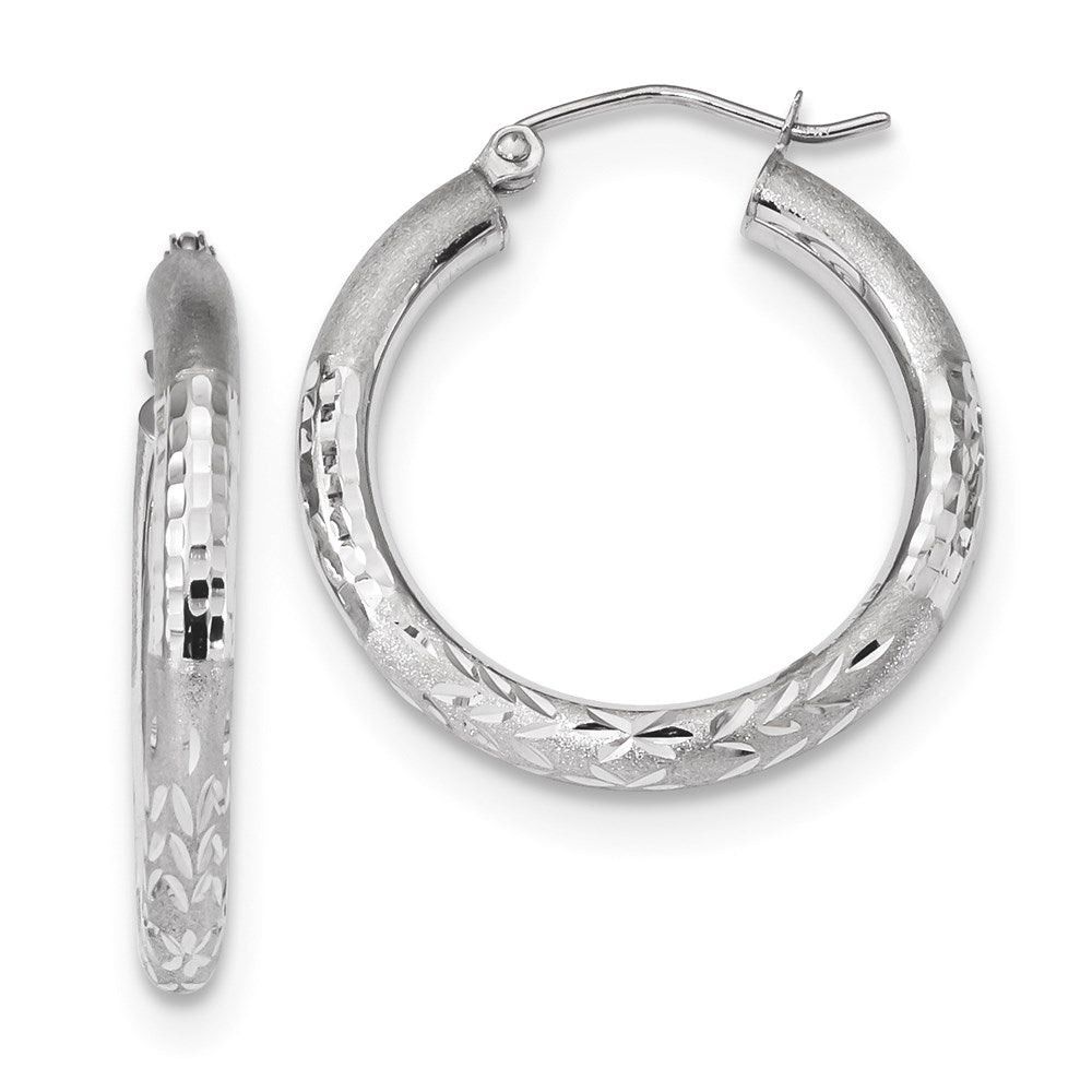 14k Polished Satin and Diamond-cut Hoop Earringss