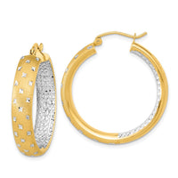 Thumbnail for 14k Polished Satin and Diamond-cut Hoop Earrings