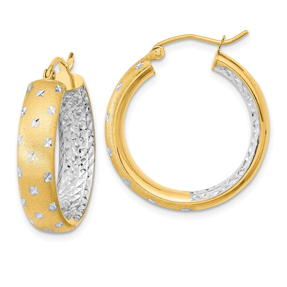 14k Polished Satin and Diamond-cut In/Out Hoop Earrings