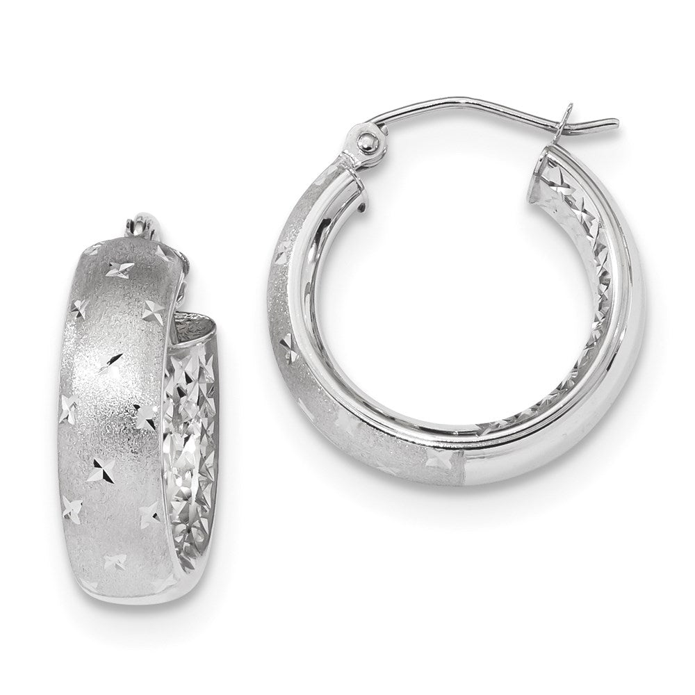 14k Polished Satin and Diamond-cut In/Out Hoop Earrings