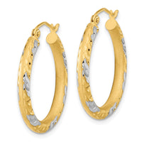 Thumbnail for 14k White Rhodium Diamond-cut Satin Hoop Earrings