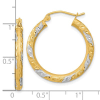 Thumbnail for 14k White Rhodium Diamond-cut Satin Hoop Earrings
