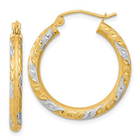 Thumbnail for 14k White Rhodium Diamond-cut Satin Hoop Earrings