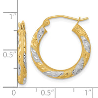 Thumbnail for 14k White Rhodium Diamond-cut Satin Hoop Earrings
